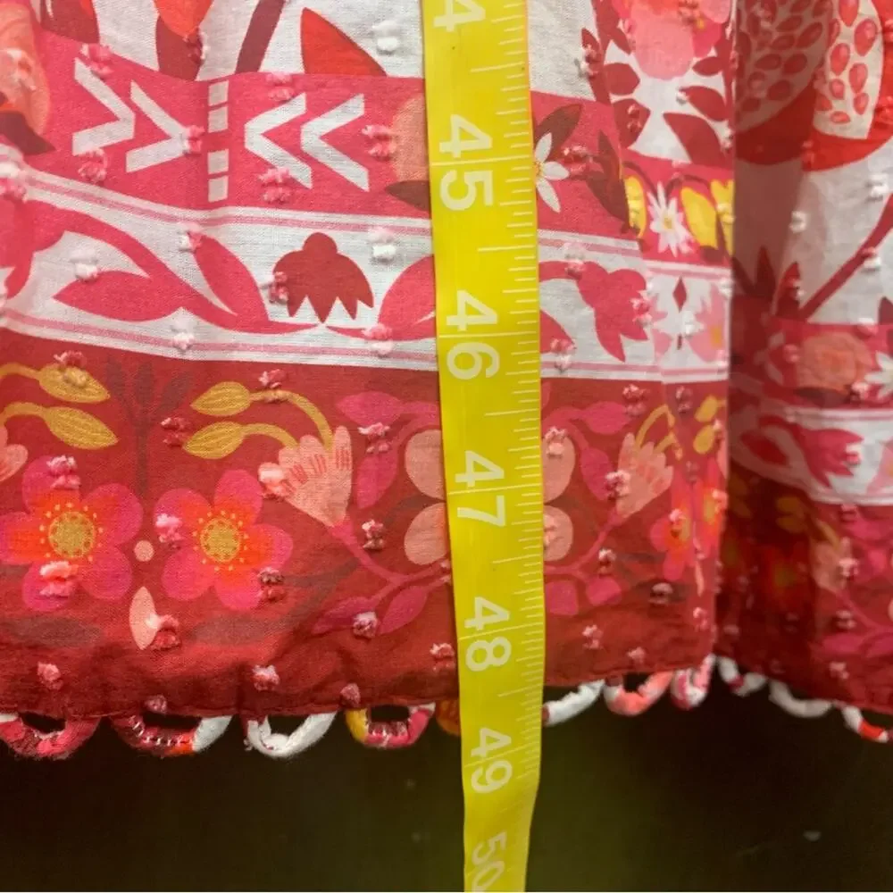 Farm Rio size XS romantic orchard tiered midi dress pink red white - Picture 11 of 15